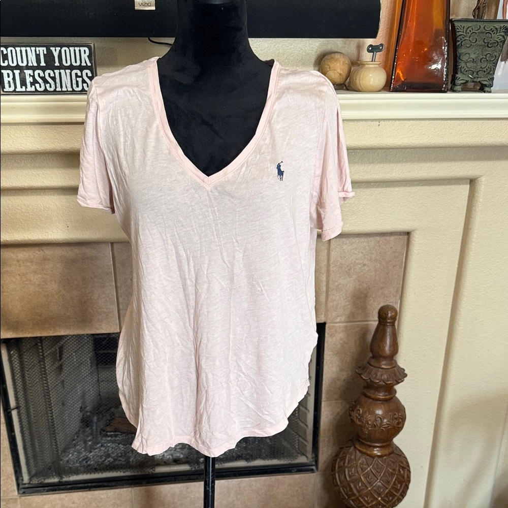 Polo by Ralph Lauren Women's Light Pink V-Neck Tee